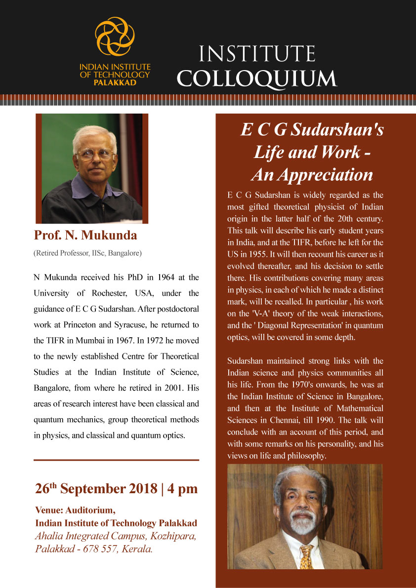 Institute Colloquium on E.C.G. Sudarshan's Life and Work