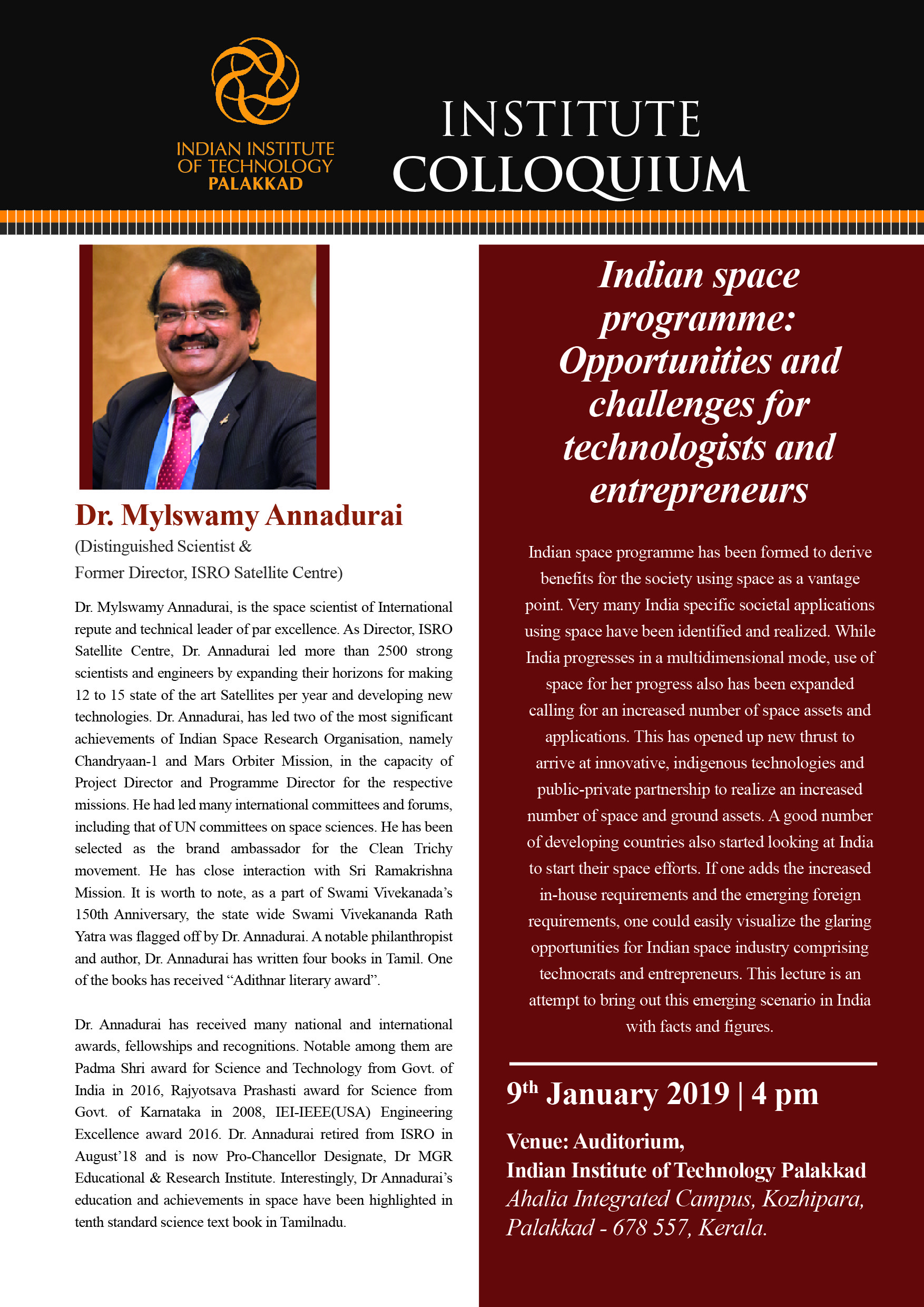 Indian Space Programme: Opportunities and Challenges for Technologists & Entrepreneurs