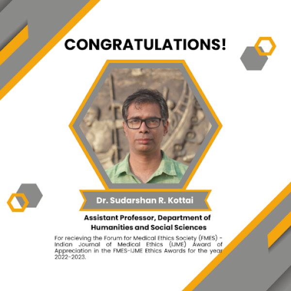 Cheers to the remarkable achievement! Congratulations to  Dr. Sudarshan R. Kottai for  FMES-IJME Ethics Awards